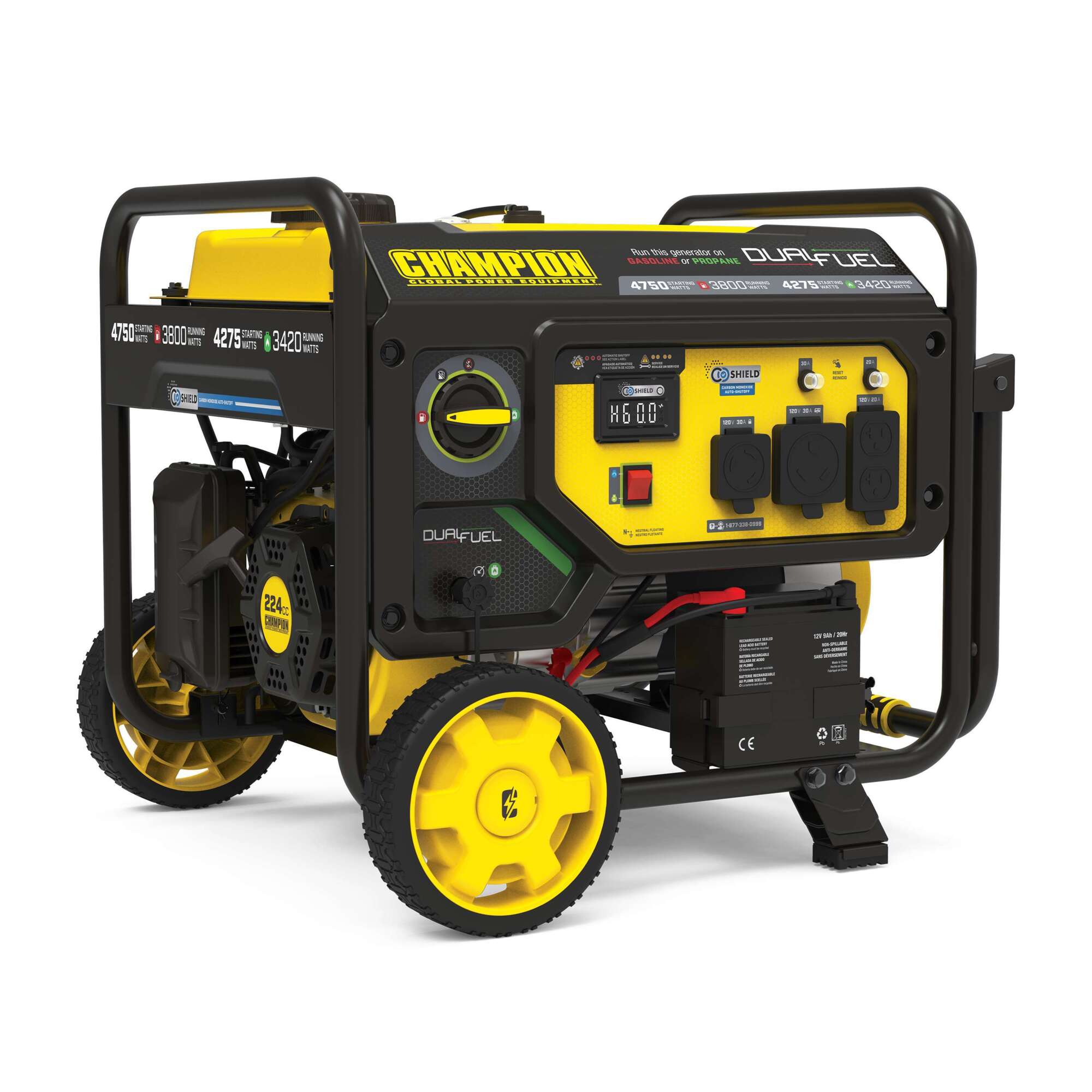 Champion Power Equipment Dual Fuel Portable Generator — 3800 Watts, Electric Start, CO Shield, 224cc Engine, Model# 201393